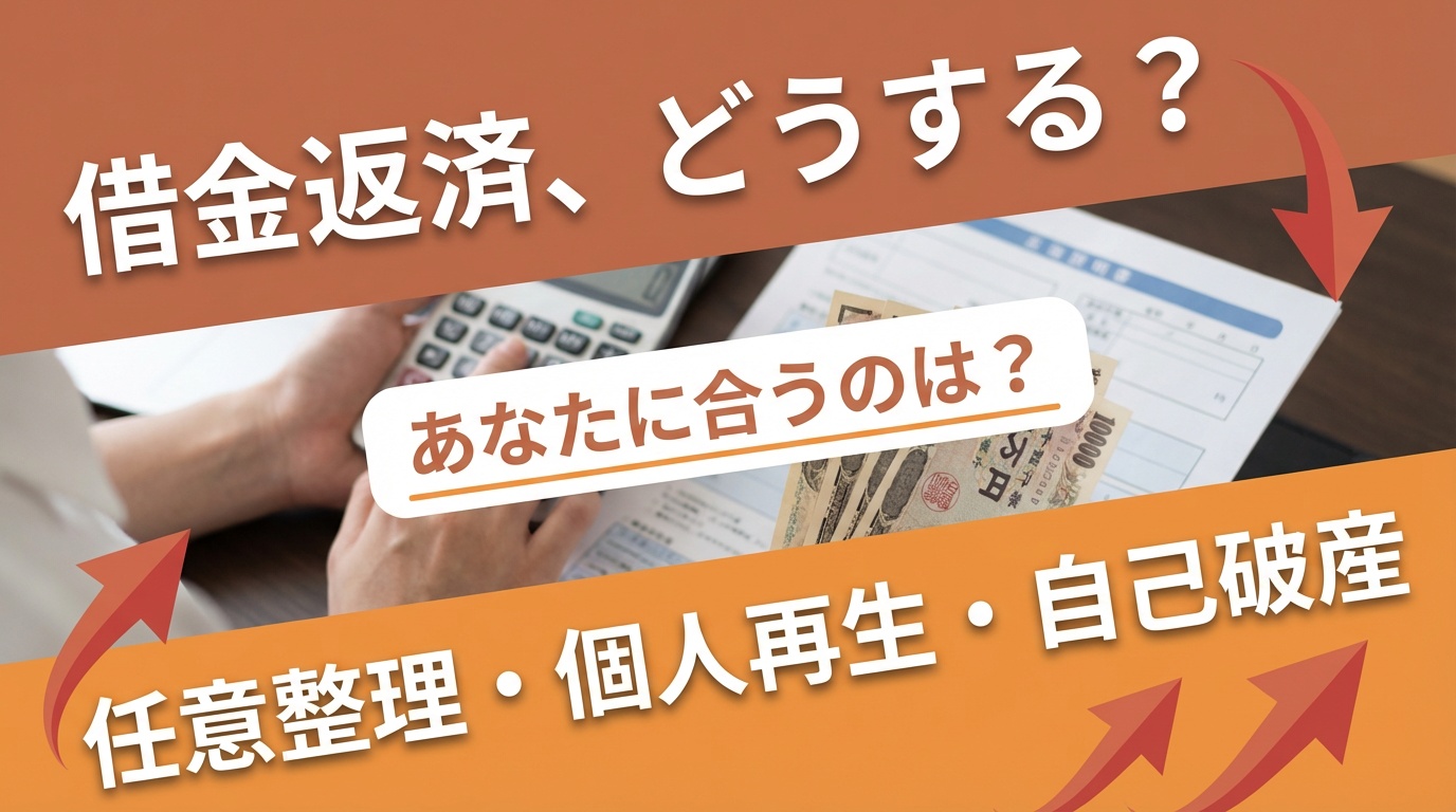 本記事は一般情報の提供を目的としており、法的判断・診断を含まない。具体的な対応は弁護士・司法書士等の専門家に相談してほしい。 借金の額を書き出した。返済額を足し算した。手取りから引いたら、毎月マイナスだった。 「これ、返せなくないか」。頭ではわかっていたことを、数字が証明してしまった。 自分も同じだった。900万の内訳を書き出して、もう自力じゃ無理だと認めるまでに半年かかった。 この記事は、返済が回らなくなった人が「じゃあどうすればいいのか」を知るために書いた。任意整理、個人再生、自己破産、特定調停。4つの手続きの違いと、自分がどこに当てはまりそうかの目安を並べてある。制度を知るだけでいい。決断は後でいい。 タップできる目次 まず誤解を潰す｜債務整理でよくある5つの思い込み 人生が終わる 職場にバレる 家族全員に影響する 弁護士費用が払えないと無理 まだ大丈夫 4つの手続きを並べて比較する 任意整理 個人再生 自己破産 特定調停 比較表｜4つの手続きを一覧で見る 信用情報に傷がつくとどうなるのか ギャンブルが原因でも手続きはできるのか 相談する前に準備しておくもの 相談先｜最初の一歩はここから 今日、1つだけやるとしたら 負けを止める導線｜ここから立て直す 相談先（一般案内） まず誤解を潰す｜債務整理でよくある5つの思い込み 債務整理という言葉を聞いただけで「人生終わった」と感じる人は多い。自分もそうだった。でも調べてみると、思い込みだらけだった。 人生が終わる 終わらない。債務整理は法律が用意した「やり直すための制度」だ。毎年、数万人がこの手続きを経て生活を立て直している。制度の目的は罰ではなく再建にある。 職場にバレる 債務整理をしたことを職場に報告する義務はない。自己破産の場合は官報に掲載されるが、日常的に官報を読んでいる人はほぼいない。任意整理や個人再生では、裁判所からの通知が職場に届くこともない。ただし、職場から借りている場合や、給与差押えが既にかかっている場合は例外になる。個別の事情は専門家に確認してほしい。 家族全員に影響する 債務整理の効果は基本的に本人だけに及ぶ。配偶者や子どもの信用情報に傷がつくことはない。ただし、家族が連帯保証人になっている借金がある場合は、その保証債務には影響が出る可能性がある。ここも相談時に確認すべきポイントだ。 クズ管理人 自分は「家族に迷惑がかかる」と思い込んで、半年間ひとりで抱えてた。法テラスに電話したとき「本人だけですよ」と言われて、力が抜けた。 弁護士費用が払えないと無理 法テラスには弁護士・司法書士費用の立替制度がある。収入と資産が一定の基準以下であれば利用できる。立替金は月5,000〜10,000円程度の分割で返していく。生活保護を受けている場合は返済が免除されることもある。「お金がないから相談できない」は、制度上は解消できる可能性がある。 まだ大丈夫 これが一番危ない。返済がギリギリ回っている段階では「まだ何とかなる」と感じやすい。だが利息は毎月積み上がり、選択肢は日ごとに狭くなる。早期に相談すれば任意整理で済んだケースが、放置した結果、自己破産しか選べなくなることもある。「まだ大丈夫」と感じている今が、実は一番選択肢が広いタイミングだ。 打つのをやめようと思ったなら、まず読んでほしい記事がある。 負けた直後の夜に”詰み”を止める（5分） 4つの手続きを並べて比較する 債務整理には大きく4つの方法がある。どれが正解かは人によって違う。年収、借金の総額、持ち家の有無、家族構成、保証人の有無。こうした条件で最適解が変わるので、最終的には専門家と一緒に決めるのが筋だ。ここでは制度の概要だけ並べる。 任意整理 裁判所を通さずに、弁護士や司法書士が債権者と直接交渉する手続き。将来の利息をカットし、元金を3〜5年で分割返済する計画を組むのが一般的な形だ。 向いているのは、安定した収入があって、利息さえなくなれば元金を返せる人。借金の総額が年収の半分以下くらいなら、まず検討の候補に入る。 一方で、元金自体が大きすぎる場合は任意整理では追いつかない。債権者が交渉に応じない場合もある。連帯保証人がいる借金を任意整理に含めると、保証人に請求がいく点も注意が必要だ。 個人再生 裁判所に申し立てて、借金の元金を大幅に減らしてもらう手続き。減額後の金額を原則3年、最長5年で返済する。住宅ローン特則を使えば、自宅を残したまま他の借金を整理できる場合がある。 向いているのは、住宅ローンがあって家を失いたくない人や、任意整理では返しきれないほど借金が膨らんだ人。継続的な収入があることが条件になる。 手続きは任意整理より複雑で、裁判所に提出する書類も多い。費用も高くなる傾向がある。再生計画が認められなければ手続きは終わらない。 クズ管理人 自分は最初「任意整理でいけるかも」と思ってたけど、金額が大きすぎて無理だった。どれが合うかは自分じゃ判断できない。だから相談するんだ。 自己破産 裁判所に申し立てて、借金の返済義務そのものを免除してもらう手続き。免責が認められれば、原則として借金がゼロになる。 向いているのは、収入に対して借金が大きすぎて、利息をカットしても元金を減らしても返済できない人。返済不能の状態にあることが前提だ。 一定の財産は手放す必要がある。ただし、生活に必要な家財道具や99万円以下の現金などは保護される。「全部取られる」というのは誤解だ。 注意点として、ギャンブルが原因の借金は免責不許可事由に該当する可能性がある。ただし、裁判所の裁量で免責が認められるケースも多い。ここは自分で判断せず、必ず専門家に相談してほしい。 特定調停 裁判所が間に入って、債権者と返済計画を話し合う手続き。弁護士をつけずに自分で申し立てることもでき、費用が安いのが特徴だ。 向いているのは、借金の件数が少なく、債権者との話し合いがまとまりそうなケース。費用を極力抑えたい人も選択肢に入る。 ただし、債権者が合意しなければ成立しない。複数の債権者がいると交渉が難航しやすい。調停が不成立に終わるケースもある。実務上は任意整理のほうが確実な場合が多い。 比較表｜4つの手続きを一覧で見る 任意整理 個人再生 自己破産 特定調停 借金の減り方 将来利息カット。元金はそのまま 元金を大幅減額 原則ゼロ 将来利息カット 裁判所 通さない 通す 通す 通す 費用の目安 1社あたり3〜5万円程度 30〜50万円程度 20〜50万円程度 1社あたり数千円 期間の目安 3〜6ヶ月 6ヶ月〜1年 3ヶ月〜1年 1〜2ヶ月 返済期間 3〜5年 原則3年、最長5年 なし 3〜5年 自宅を残せるか 住宅ローンに触れなければ可 住宅ローン特則で可能な場合あり 原則手放す 住宅ローンに触れなければ可 信用情報への登録 あり（5年程度） あり（5〜10年程度） あり（5〜10年程度） あり（5年程度） 官報掲載 なし あり あり なし ※この表は一般的な情報をまとめたもの。個別のケースによって異なるため、必ず専門家に確認してほしい。 クズ管理人 表で見ると違いがはっきりする。でも自分の場合にどれが合うかは、表だけじゃ決められない。自分は法テラスに電話して初めて「あなたのケースだと個人再生か破産ですね」と言われた。電話1本で道が見えた。 信用情報に傷がつくとどうなるのか 債務整理をすると、いわゆるブラックリストに載る。正確には、信用情報機関に事故情報が登録される。 登録されている間は、新たな借入やクレジットカードの作成ができなくなる。住宅ローンや自動車ローンも組めない。期間は手続きの種類によって異なるが、目安として5年から10年程度だ。 ただし、登録期間が終われば情報は削除される。永久に残るわけではない。 むしろ考えてほしいのは、信用情報に傷がつくことと、毎月返済に追われて生活が破綻することと、どちらがきついかだ。信用情報は回復する。でも体も家族関係も、壊れたら簡単には戻らない。 ギャンブルが原因でも手続きはできるのか できる。ギャンブルで作った借金だから債務整理は無理、というのは誤解だ。 任意整理と個人再生には、借金の原因による制限はない。パチスロで作った借金でも、競馬で作った借金でも、手続き自体は可能だ。 自己破産の場合は少し事情が違う。ギャンブルによる浪費は免責不許可事由のひとつに挙げられている。だが、実務上は裁判所が個別の事情を考慮して裁量免責を認めるケースが多い。反省の態度や、依存からの回復に向けた行動が見られるかどうかが考慮される。 ここで大事なのは、自分で「無理だ」と決めつけないことだ。専門家に事情を話して、可能性を確認するのが先だ。ギャンブルが原因だと言いにくい気持ちはわかる。だが弁護士や司法書士は毎日こうした相談を受けている。驚かれることはない。 止血から再建までの全体像はこちらにまとめた。 ギャンブルで借金がある人の「止血→再建」ロードマップ（保存版） 相談する前に準備しておくもの 相談に行く前に、以下の情報があると話が早い。全部揃っていなくても相談はできるが、あるほうが具体的な助言がもらえる。 1つ目は借金の一覧。どこからいくら借りているか、金利は何%か、毎月いくら返しているか。これが相談の土台になる。まだ書き出していなければ、先に一覧表を作ってほしい。 借金が曖昧な人へ：一覧表テンプレ（コピペOK） 2つ目は収入の情報。手取りの月収、ボーナスの有無、その他の収入。給与明細や源泉徴収票があると話が進みやすい。 3つ目は家計の支出。毎月の固定費と変動費をざっくり把握しておく。返済に回せる金額がいくらあるかを専門家が判断するための材料になる。 4つ目は家族構成と住居の状況。持ち家か賃貸か、住宅ローンがあるか、連帯保証人がいるか。個人再生で住宅ローン特則を使うかどうかの判断に関わる。 5つ目は現在の状況。延滞しているかどうか、督促が来ているかどうか、差押えを受けているかどうか。緊急度の判断に必要だ。 クズ管理人 自分は何も準備せずに法テラスに電話した。「いくら借りてますか」と聞かれて「たぶん…800万くらい…」としか言えなかった。それでも相談は受けてもらえた。でも一覧があったほうが絶対にいい。話が倍速で進む。 相談先｜最初の一歩はここから どこに相談すればいいかわからない人のために、公的な窓口を並べておく。どれも一般的な案内としての情報だ。 法テラスは、収入と資産が一定基準以下の人が無料で弁護士・司法書士に相談できる制度。同一の問題について3回まで無料で相談でき、費用の立替制度もある。電話番号は0570-078374。平日9時〜21時、土曜9時〜17時に対応している。 金融庁の多重債務相談窓口は、各財務局に設置されている相談窓口の一覧だ。どこに相談すればいいかわからないときに、適切な窓口を案内してもらえる。 消費者ホットライン188は、闇金や悪質な取立てがある場合の窓口にもなる。消費生活センターにつながり、状況に応じた相談先を紹介してもらえる。 法テラス（無料相談・費用立替） 電話：0570-078374（平日9〜21時、土曜9〜17時） https://www.houterasu.or.jp/ 金融庁 多重債務の相談先 https://www.fsa.go.jp/ordinary/kinyunow/debt.html 裁判所（破産・再生の手続案内） https://www.courts.go.jp/ 日本弁護士連合会（借金相談の概要） https://www.nichibenren.or.jp/ 相談に行く前に聞かれることを事前に知っておきたいなら、こちらを先に読んでほしい。 初回相談で聞かれること（台本付き） 今日、1つだけやるとしたら 全部を今日決める必要はない。制度はいつでもある。 ただ、1つだけ動くとしたら、法テラスに電話してみてほしい。0570-078374。名前を言わなくてもいい。「借金の返済がきつくて、債務整理を考えている」とだけ伝えれば、あとはオペレーターが聞いてくれる。 電話するのが怖いなら、法テラスのWebサイトからメールで問い合わせることもできる。文字のほうが楽なら、それでいい。 「まだ早い」と思っている人へ。早いほうが選択肢が多い。遅くなって困っている人は全員、「もっと早く相談すればよかった」と言う。 負けを止める導線｜ここから立て直す まず今日の夜だけ守る 負けた直後の夜に”詰み”を止める（5分） 借金を見える化する 借金が曖昧な人へ：一覧表テンプレ（コピペOK） 整理の選択肢を知る 任意整理・個人再生・自己破産：結局どれ？ 相談で詰まない 初回相談で聞かれること（台本付き） 止血から再建までの全体像 ギャンブルで借金がある人の「止血→再建」ロードマップ（保存版） 相談先（一般案内） 法テラス（無料相談・費用立替） 電話：0570-078374（平日9〜21時、土曜9〜17時） https://www.houterasu.or.jp/ 消費者ホットライン 電話：188（最寄りの消費生活センターにつながる） 金融庁 多重債務の相談先 https://www.fsa.go.jp/ordinary/kinyunow/debt.html 本記事は一般情報の提供を目的としており、法的判断・診断を含まない。具体的な対応は弁護士・司法書士等の専門家に相談すること。掲載情報は2026年3月時点のものであり、制度の要件や相談窓口の対応時間は変更される場合がある。