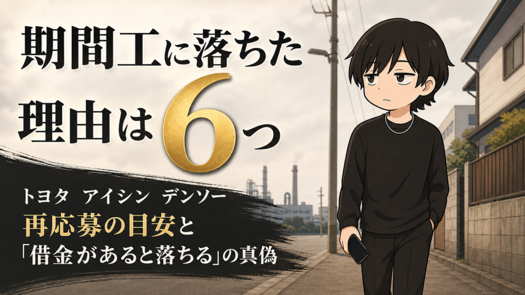 期間工に落ちた理由は6つ｜トヨタ・アイシン・デンソーの再応募の目安と「借金があると落ちる」の真偽